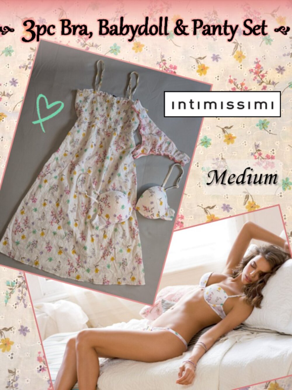 Cute Intimissimi 3pc Babydoll Nightie, Bra, & Panty